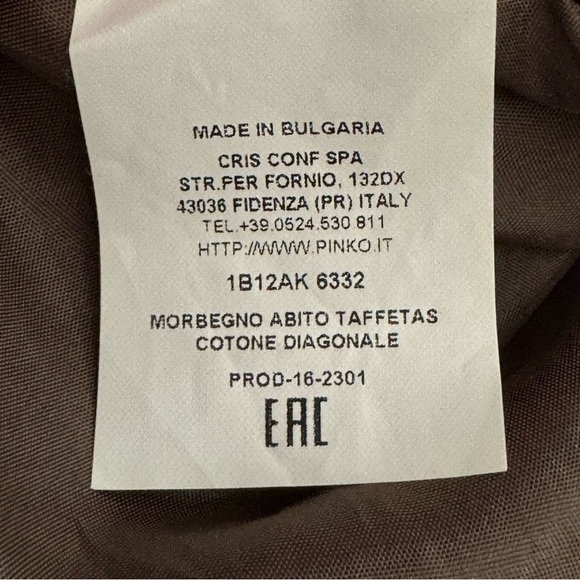 PINKO V-Neck Ruffle Olive Green Brown Sleeveless A-Line Dress Size 6 - Picture 12 of 16